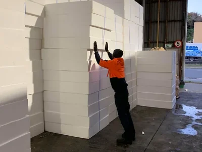 stacked eps foam blocks and sheets in factory ready for building projects